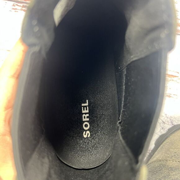 Sorel Joan Of Arctic Wedge II Chelsea Ankle Boots Quarry Black Leather, Size 10 - Picture 9 of 9